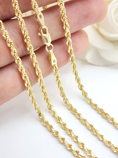 Solid 14k Gold Classic Heavy Rope Chains - Strong Link - 1.5MM, 2MM, 2.5MM, 3MM - 16" to 24" - For Her/For Him - Fine Jewelry