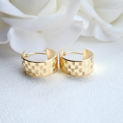 Real 14k Gold Thick Textured Hoops Earrings - 8MM Thick - Perfect For Her - Elegant & Versatile