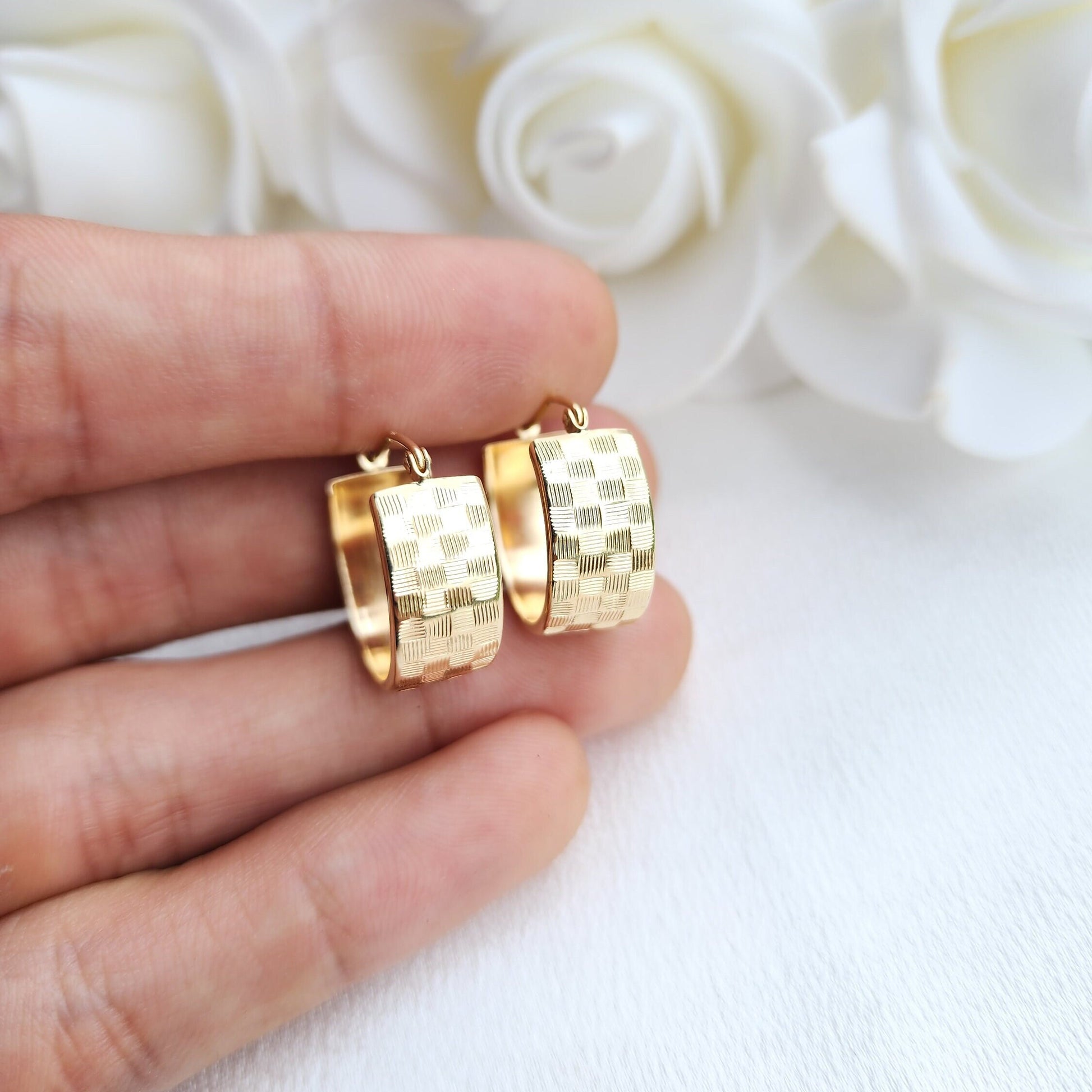 Real 14k Gold Thick Textured Hoops Earrings - 8MM Thick - Perfect For Her - Elegant & Versatile