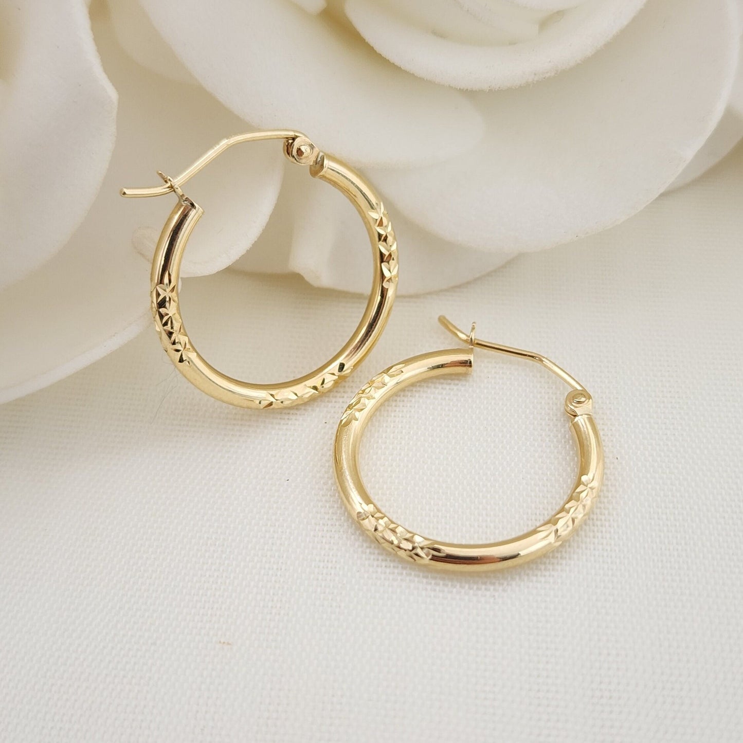 14k Gold Diamond Cut 2MM Hoops Tubes Earrings - 30mm, 20mm, 15mm - Real 14k - Lightweight & Everlasting - Perfect For Women and girls