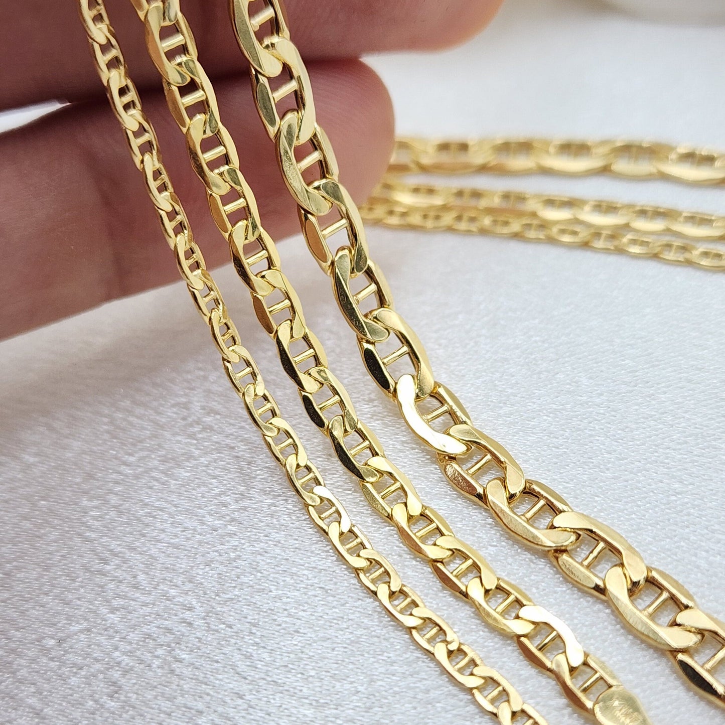 Real 14k Gold Thick Mariner Anchor Link Chains - 2.5mm, 3.2mm, 4.8mm - Elegant & Versatile