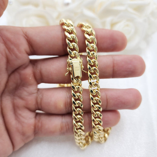 Real 14k Gold 7.5MM Thick Miami Cuban Chain - Box Lock - Semi Solid Link - Perfect Gift - Elegant & Everlasting