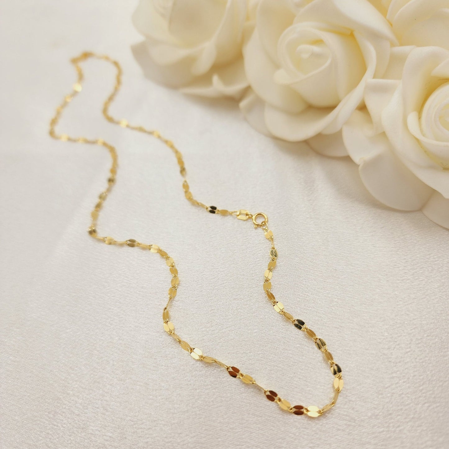 14k Gold Fancy Mirror Necklace - 2.5mm - 16", 18", 20", 22", 24" - Shiny & Modern - Perfect Gift For Her