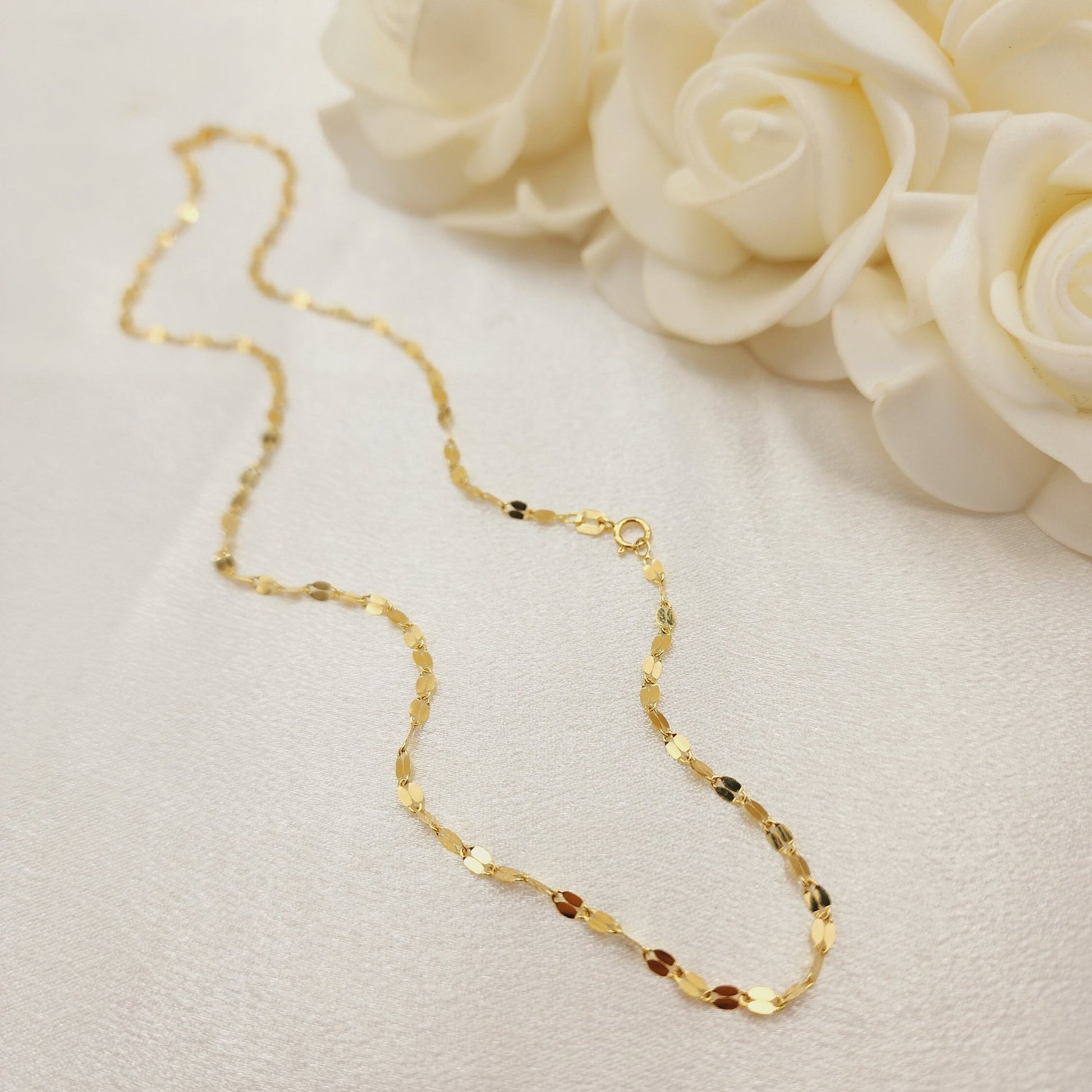 14k Gold Fancy Mirror Necklace - 2.5mm - 16", 18", 20", 22", 24" - Shiny & Modern - Perfect Gift For Her