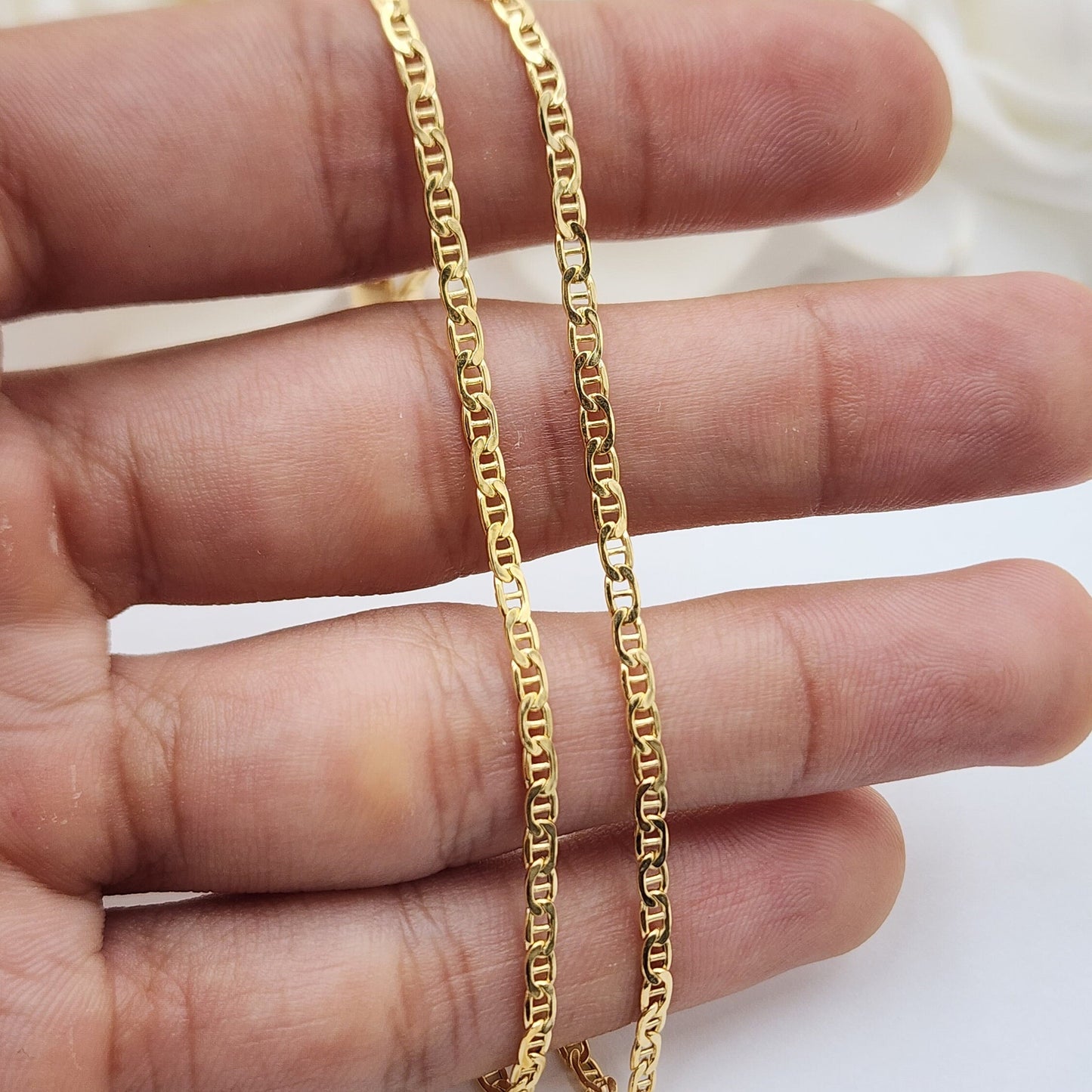 Real 14k Gold Thick Mariner Anchor Link Chains - 2.5mm, 3.2mm, 4.8mm - Elegant & Versatile