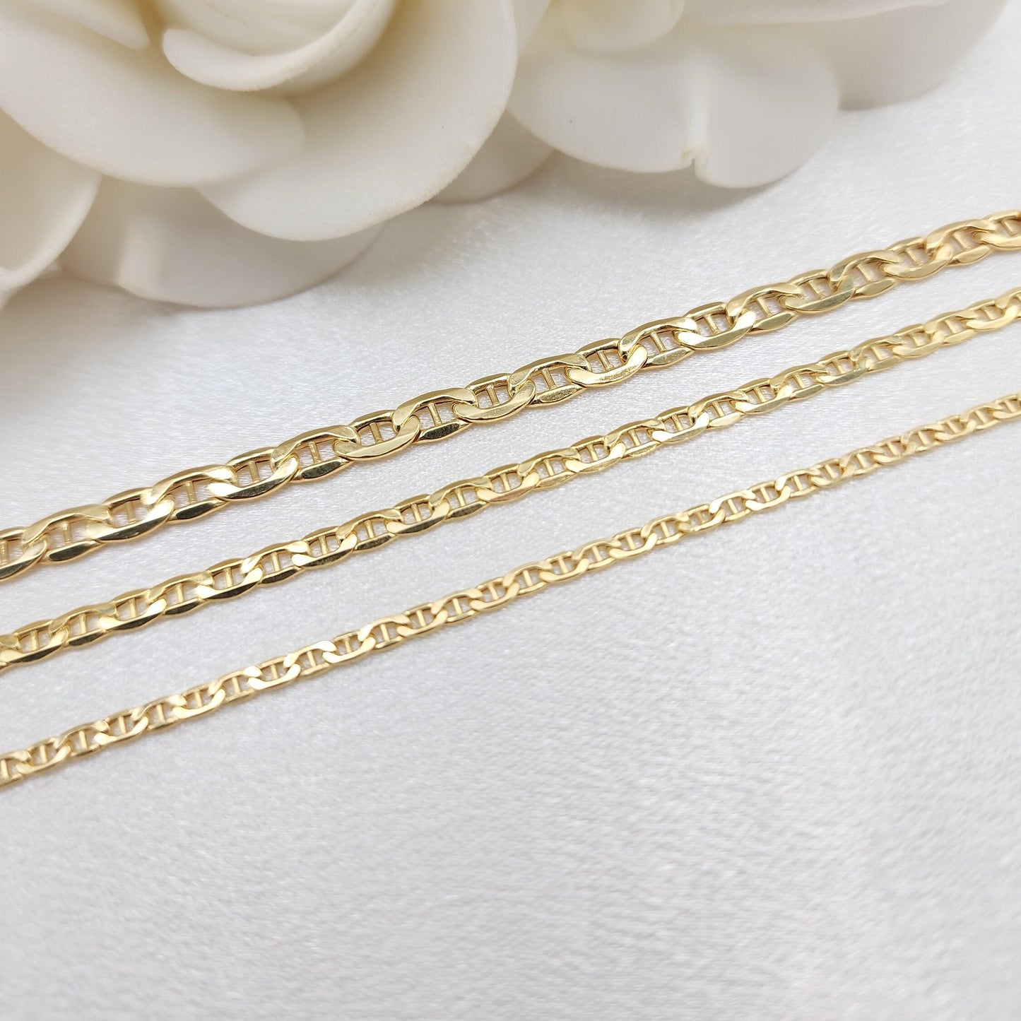 Real 14k Gold Thick Mariner Anchor Link Chains - 2.5mm, 3.2mm, 4.8mm - Elegant & Versatile