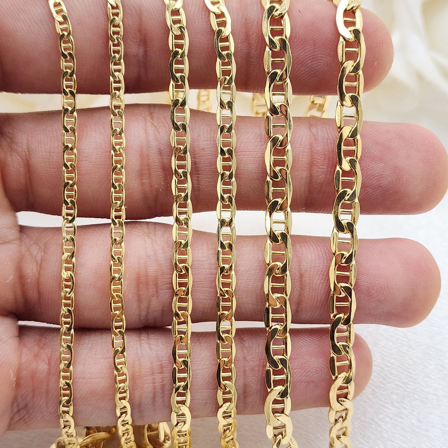 Real 14k Gold Thick Mariner Anchor Link Chains - 2.5mm, 3.2mm, 4.8mm - Elegant & Versatile