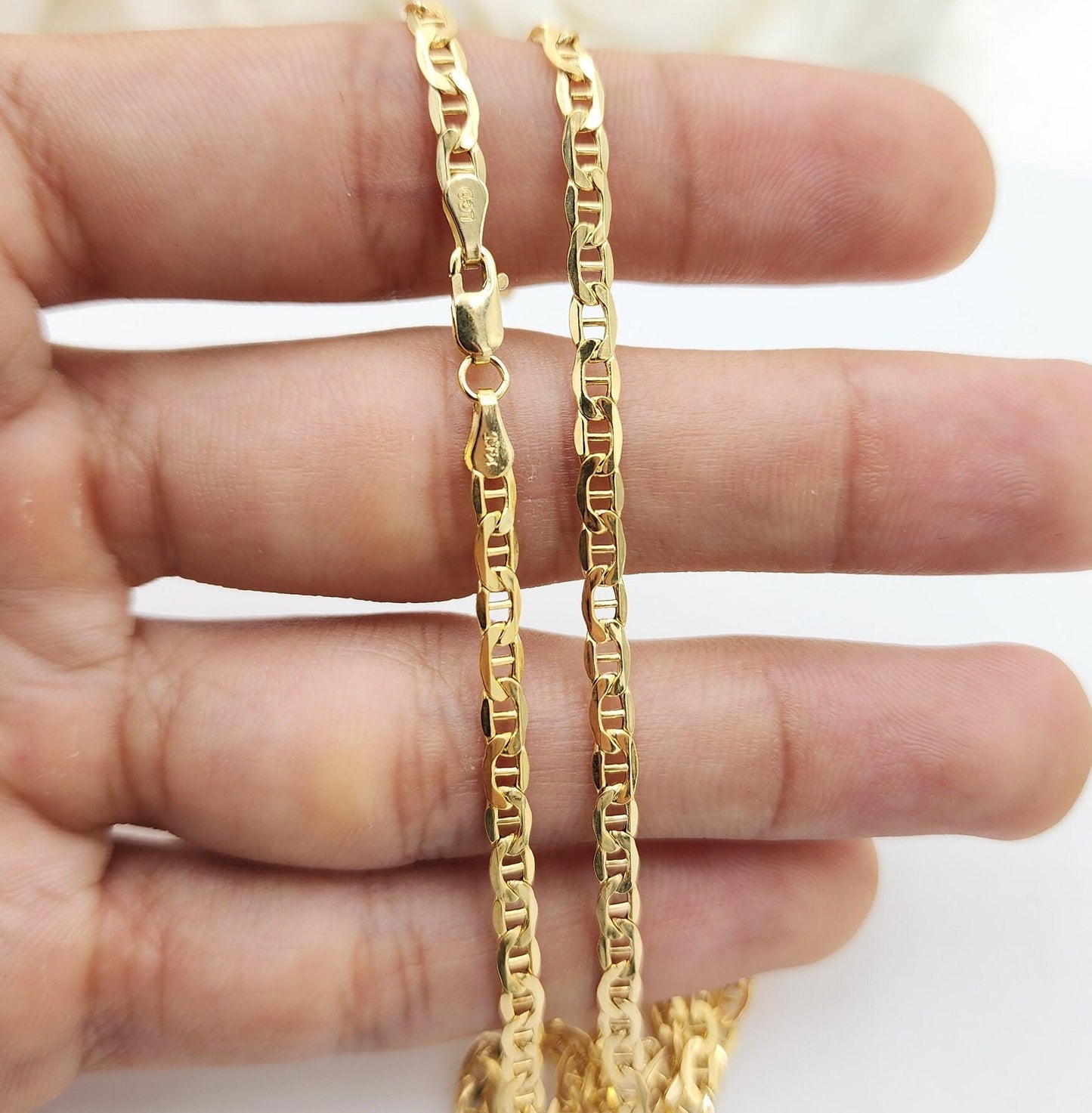 Real 14k Gold Thick Mariner Anchor Link Chains - 2.5mm, 3.2mm, 4.8mm - Elegant & Versatile