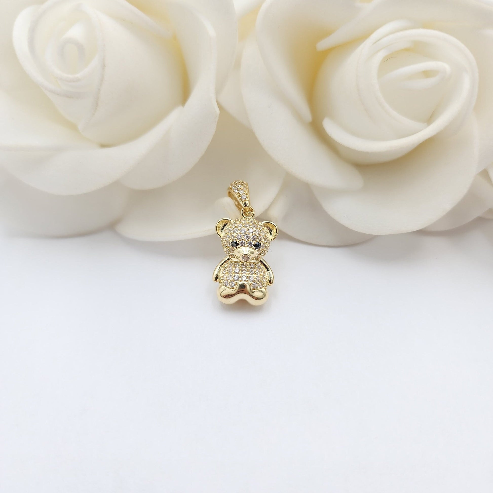 Solid 14k Gold 3D Teddy Bear Pendant - iced out - CZ - Pave - modern jewelry - pendant