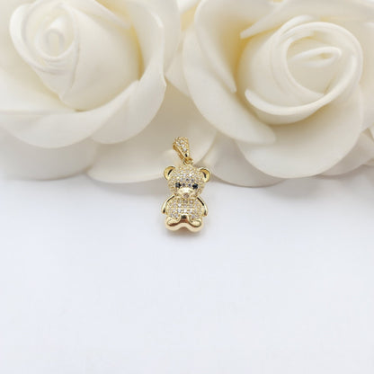 Solid 14k Gold 3D Teddy Bear Pendant - iced out - CZ - Pave - modern jewelry - pendant