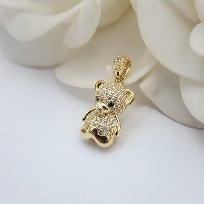 Solid 14k Gold 3D Teddy Bear Pendant - iced out - CZ - Pave - modern jewelry - pendant