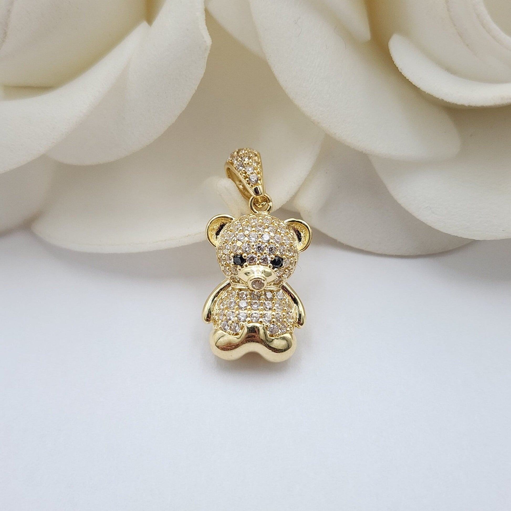 Solid 14k Gold 3D Teddy Bear Pendant - iced out - CZ - Pave - modern jewelry - pendant