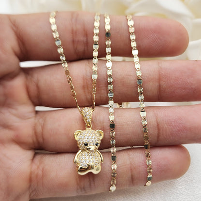 Solid 14k Gold 3D Teddy Bear Pendant - iced out - CZ - Pave - modern jewelry - pendant