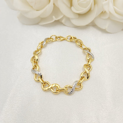 Real 14k Gold Thick Infinity Bracelet - 2 Tones Gold - Fine Jewelry - Perfect Gift For Her