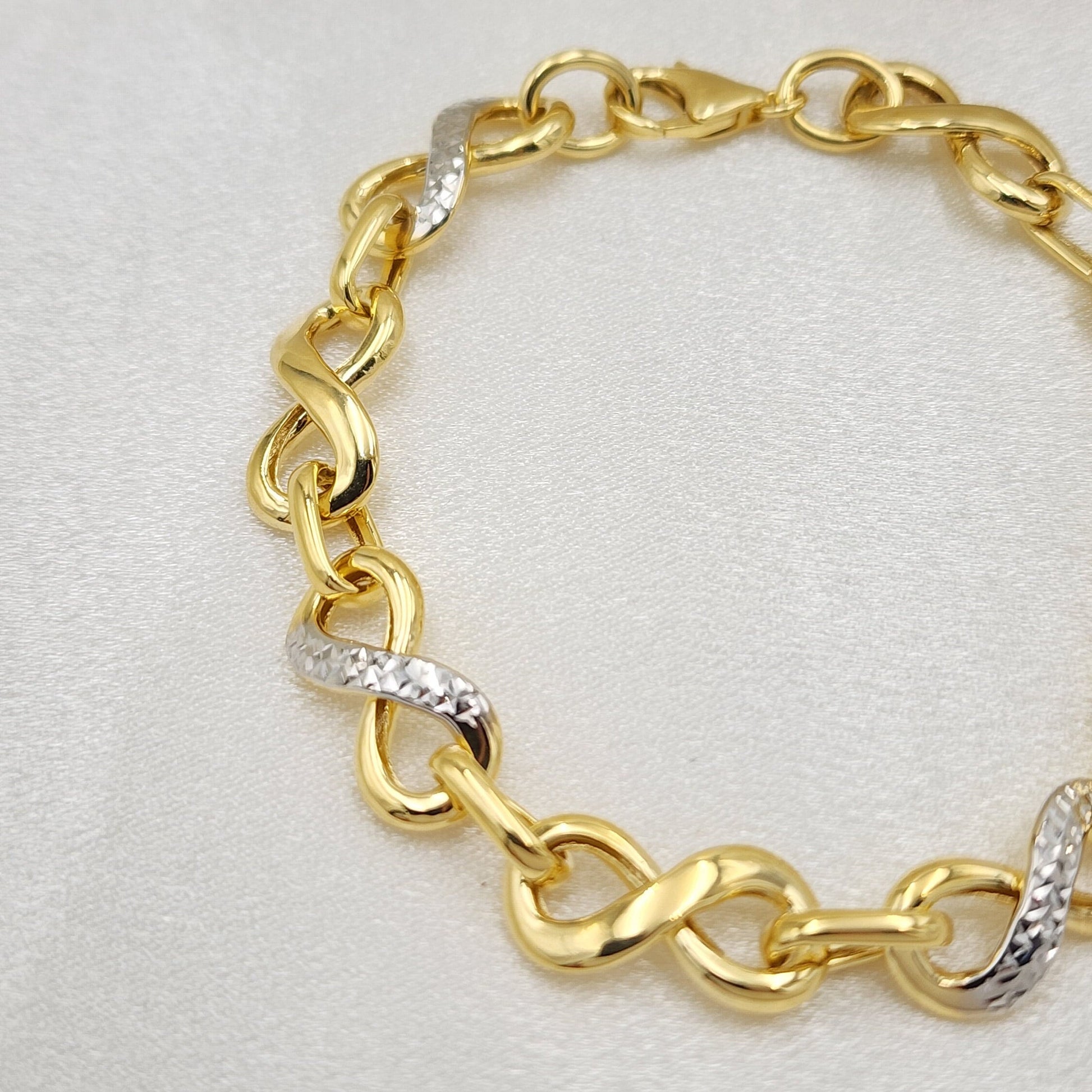 Real 14k Gold Thick Infinity Bracelet - 2 Tones Gold - Fine Jewelry - Perfect Gift For Her