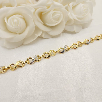 Real 14k Gold Thick Infinity Bracelet - 2 Tones Gold - Fine Jewelry - Perfect Gift For Her