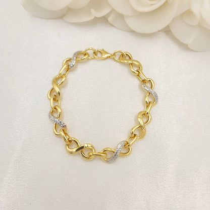 Real 14k Gold Thick Infinity Bracelet - 2 Tones Gold - Fine Jewelry - Perfect Gift For Her