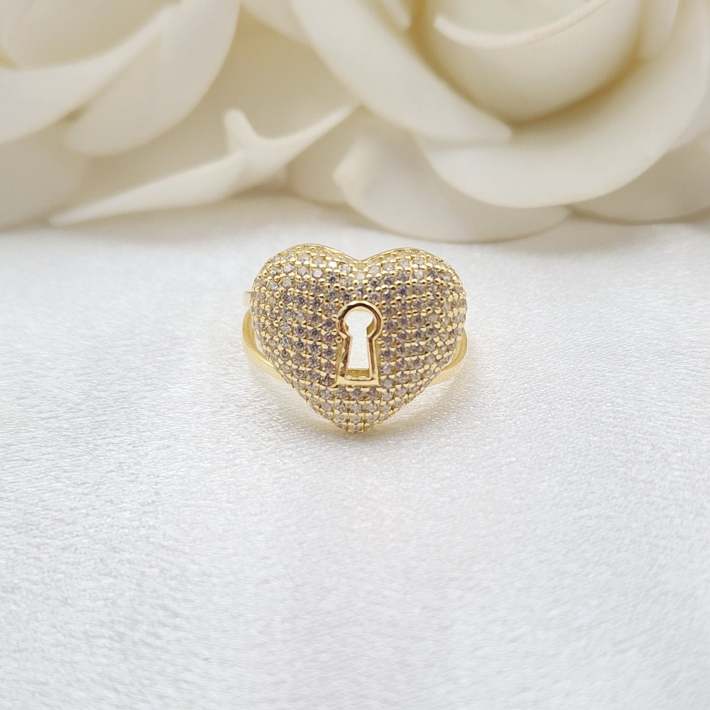 Solid 14k Gold Big Heart Locket Ring - CZ - Fancy 14k gold Jewelry - Perfect For Her