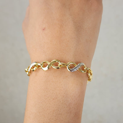 Real 14k Gold Thick Infinity Bracelet - 2 Tones Gold - Fine Jewelry - Perfect Gift For Her