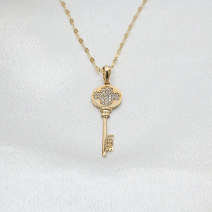 Solid 14k Gold Big key Necklace - 14k charm - Fancy & modern - Real Gold