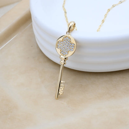 Solid 14k Gold Big key Necklace - 14k charm - Fancy & modern - Real Gold