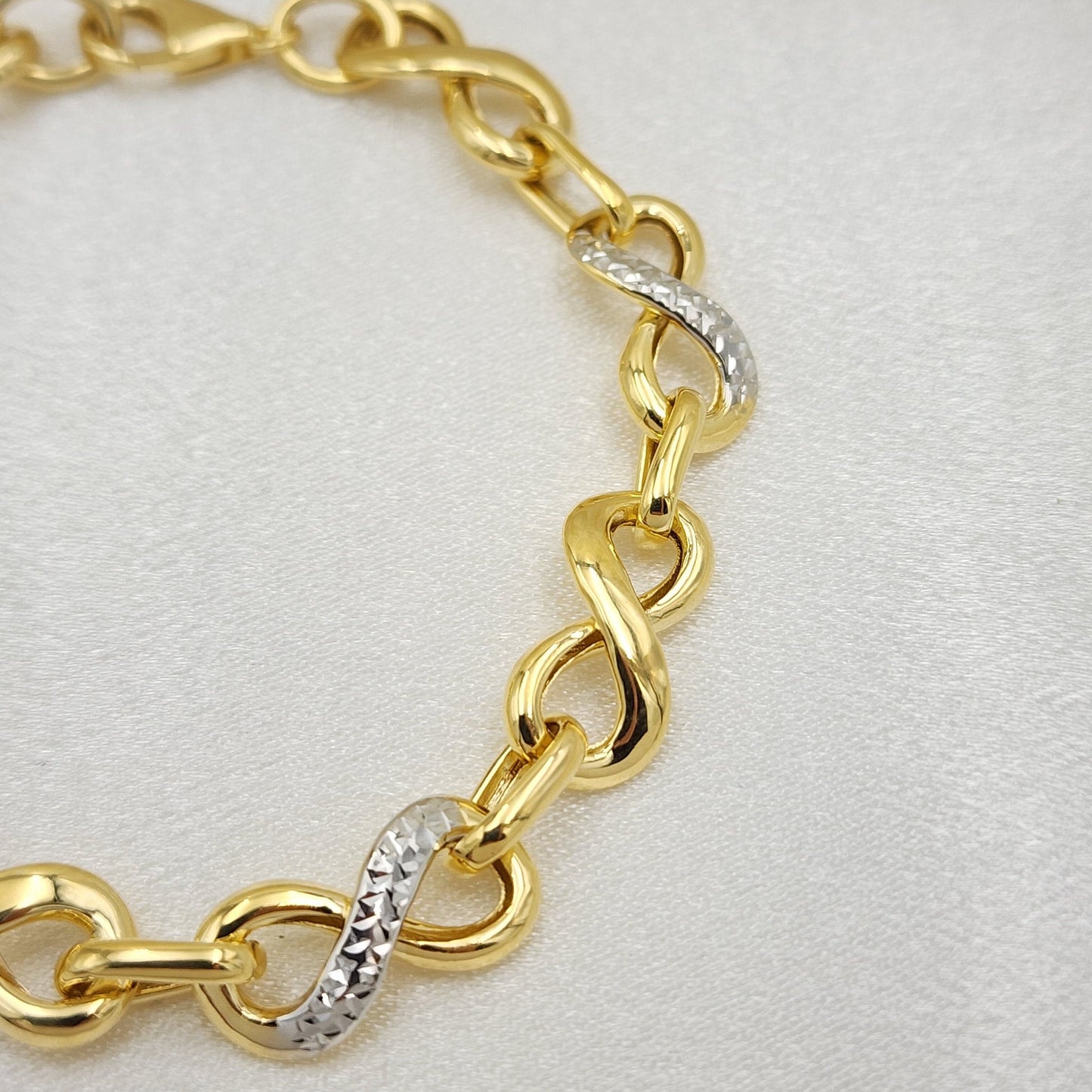 Real 14k Gold Thick Infinity Bracelet - 2 Tones Gold - Fine Jewelry - Perfect Gift For Her