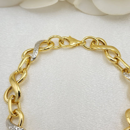 Real 14k Gold Thick Infinity Bracelet - 2 Tones Gold - Fine Jewelry - Perfect Gift For Her