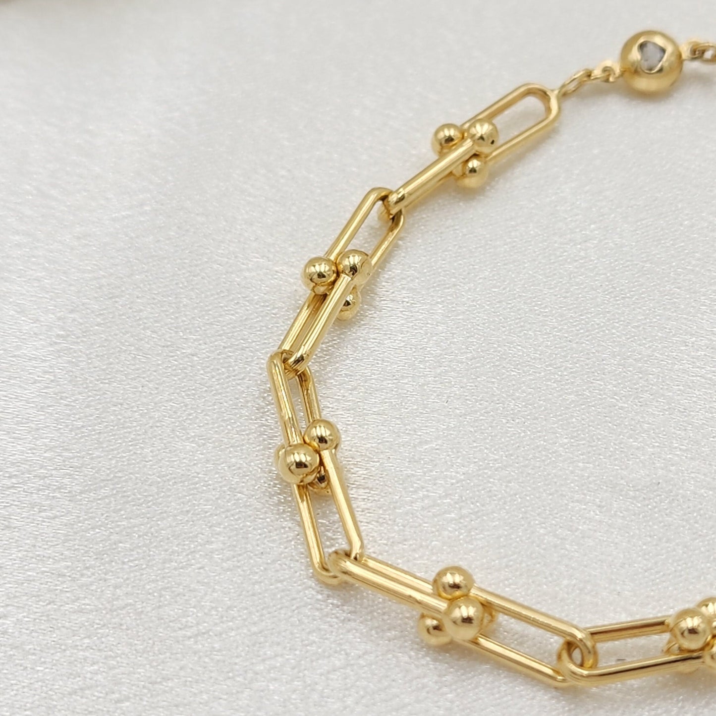 Real 14k Gold Paperclip & Beads Bracelet - Adjustable bracelet - 7.5 inch to 9 inch - For Her