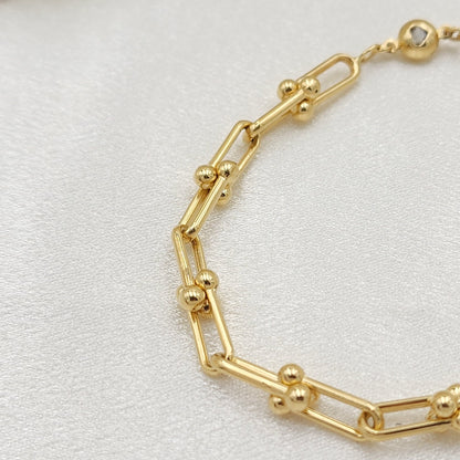 Real 14k Gold Paperclip & Beads Bracelet - Adjustable bracelet - 7.5 inch to 9 inch - For Her