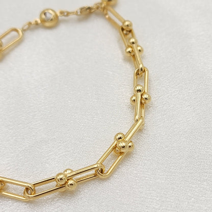 Real 14k Gold Paperclip & Beads Bracelet - Adjustable bracelet - 7.5 inch to 9 inch - For Her