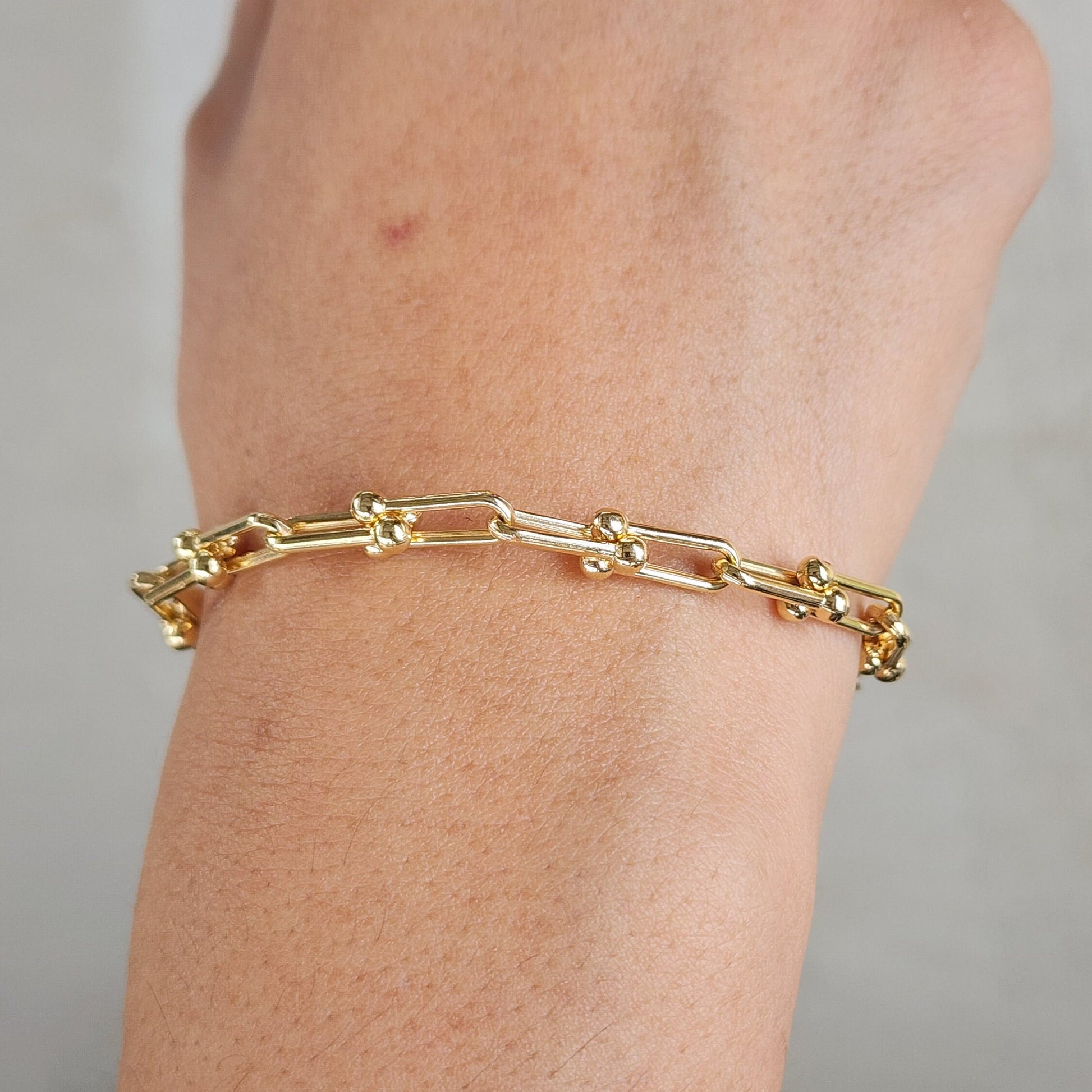 Real 14k Gold Paperclip & Beads Bracelet - Adjustable bracelet - 7.5 inch to 9 inch - For Her