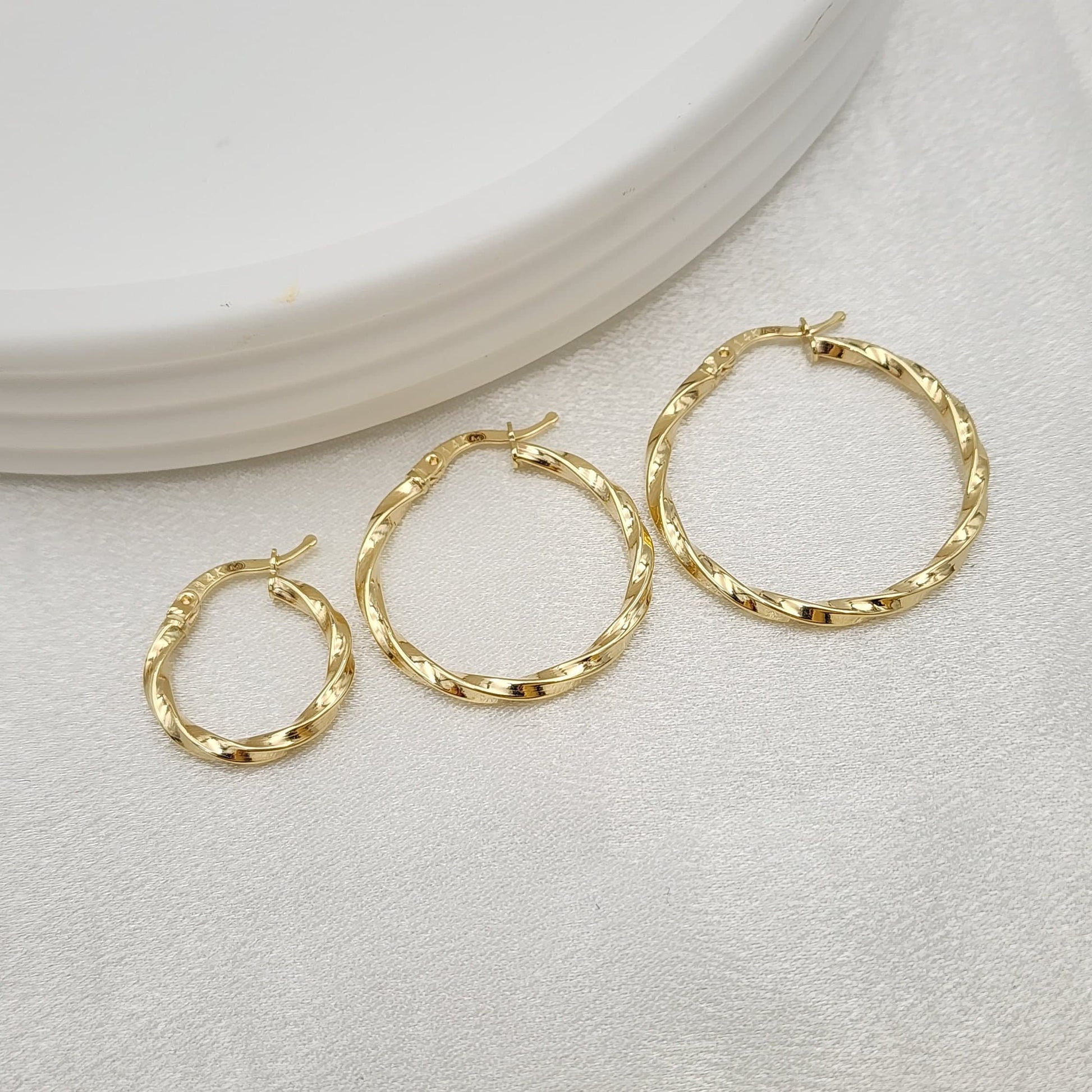 Fine 14k Gold 2.2mm Thick Polished Twisted Hoop Earrings - 18mm, 27mm, 31mm - Elegant & Lightweight - Perfect Gift For Her