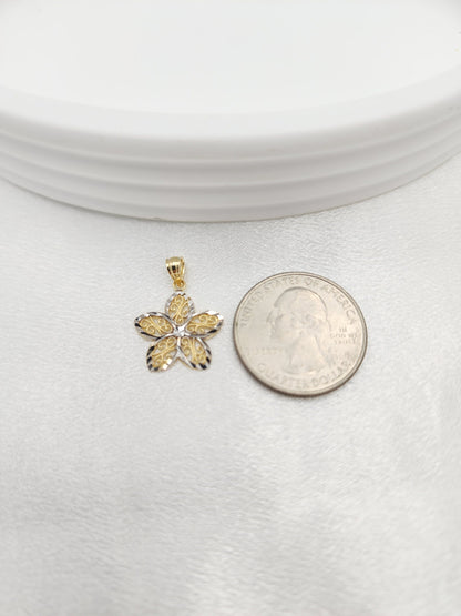 14k Gold 2 Tones Diamond Cut Flower Charm - Perfect Gift - For Her - Unique Jewelry