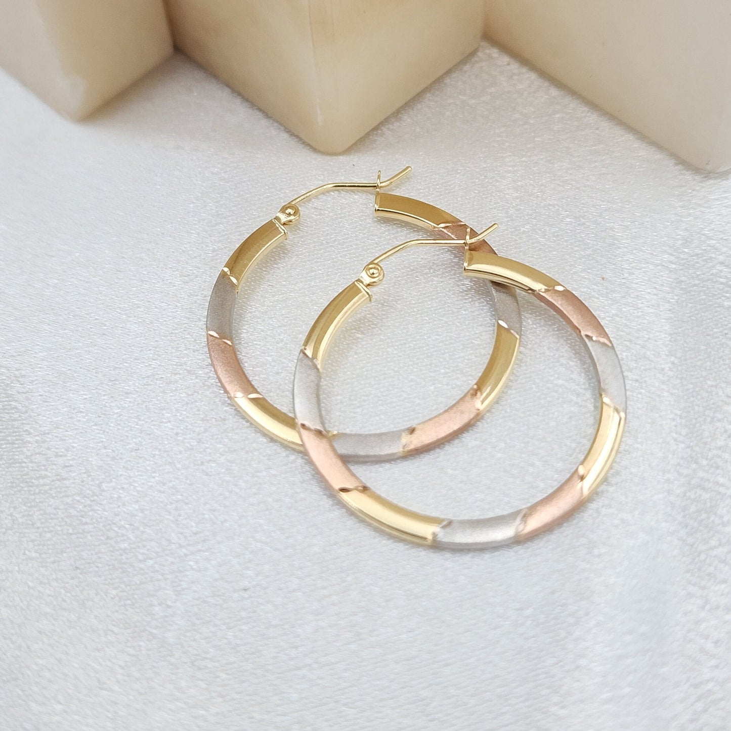 Unique 14k Gold 30mm Tricolor Gold Hoops Earrings - Lightweight & Versatile - Everyday Hoops - Gift For Her