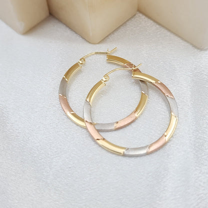 Unique 14k Gold 30mm Tricolor Gold Hoops Earrings - Lightweight & Versatile - Everyday Hoops - Gift For Her