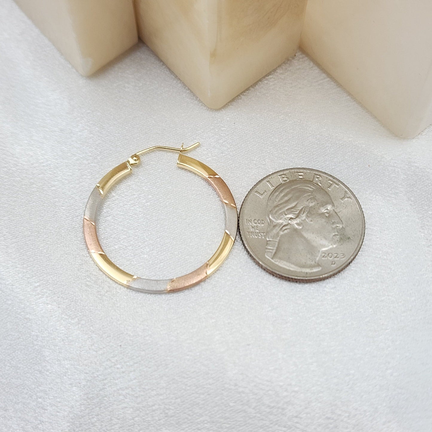 Unique 14k Gold 30mm Tricolor Gold Hoops Earrings - Lightweight & Versatile - Everyday Hoops - Gift For Her