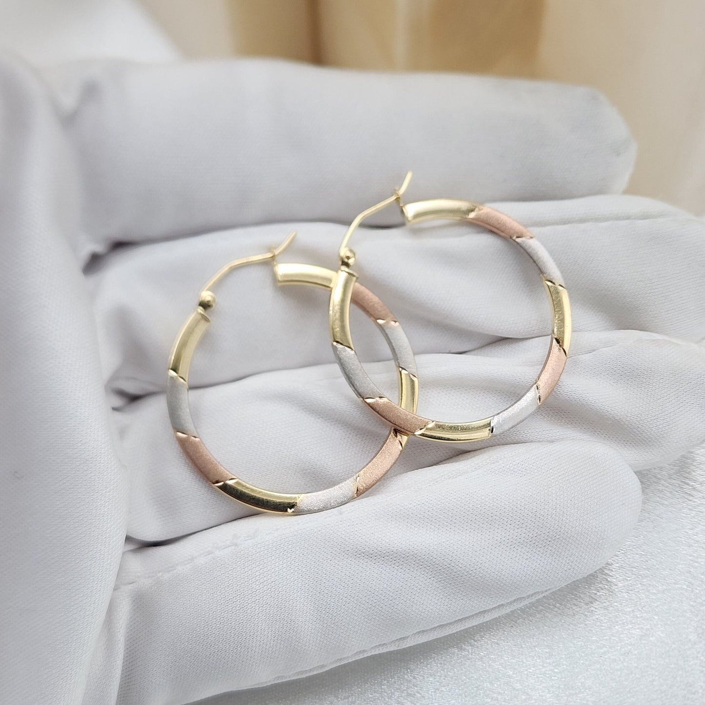 Unique 14k Gold 30mm Tricolor Gold Hoops Earrings - Lightweight & Versatile - Everyday Hoops - Gift For Her