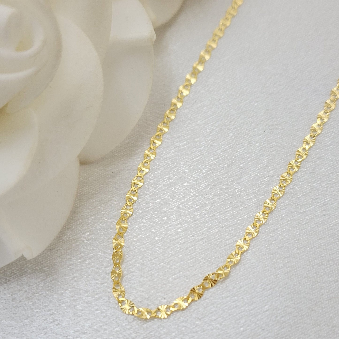 Solid 14k Gold Fully Diamond Cut Mirror Chain - For Girls and Women - Dainty Chain - Real 14k Gold Shiny Necklaces - 14" to 24" Inches