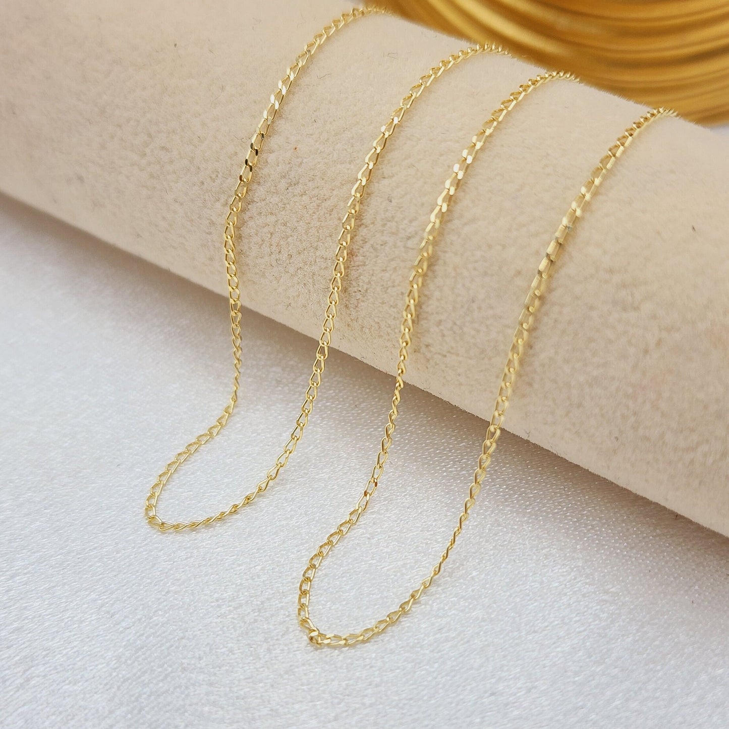 Solid 14k Gold Dainty Cuban Chains - For Girls and Women - Dainty Chain - Real 14k Gold Shiny Necklaces - 14" to 24" Inches - 1mm Thick