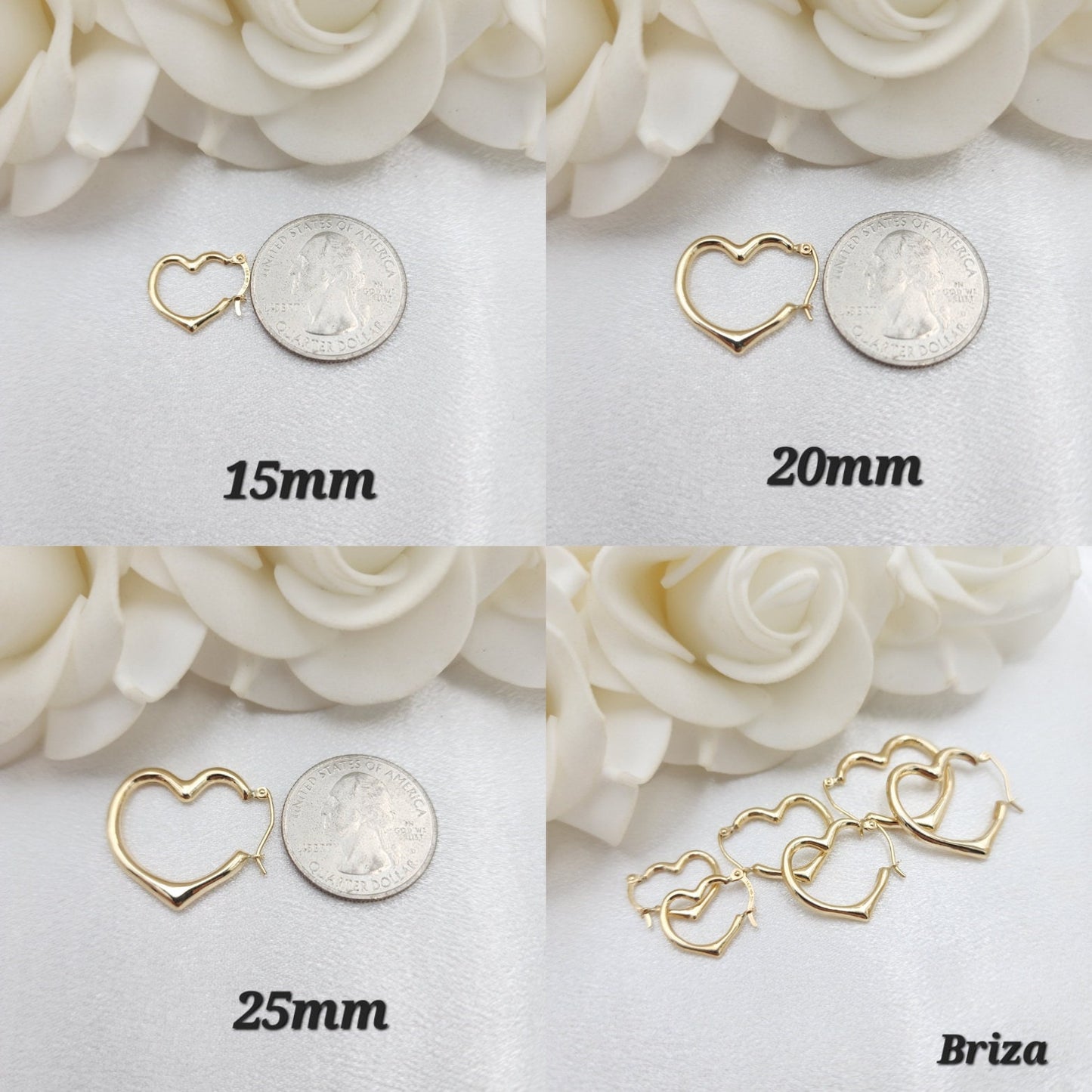 Real 14k Gold Heart Hoop Earrings - 15mm, 20mm, 25mm - For Girls & Women - Perfect For Everyday - Fine Jewelry For her