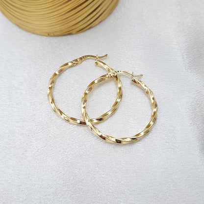 Fine 14k Gold 2.2mm Thick Polished Twisted Hoop Earrings - 18mm, 27mm, 31mm - Elegant & Lightweight - Perfect Gift For Her