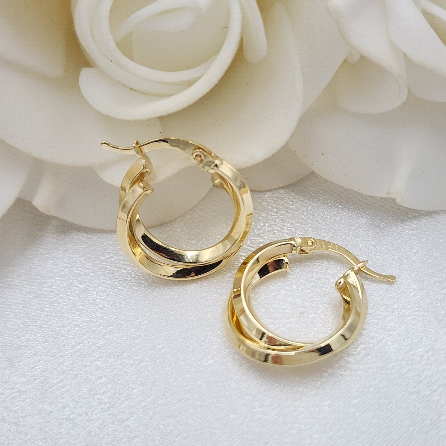 Small 14k Gold Polished Double Hoops Earrings - 18mm - Elegant Earrings - Perfect Gift For Her