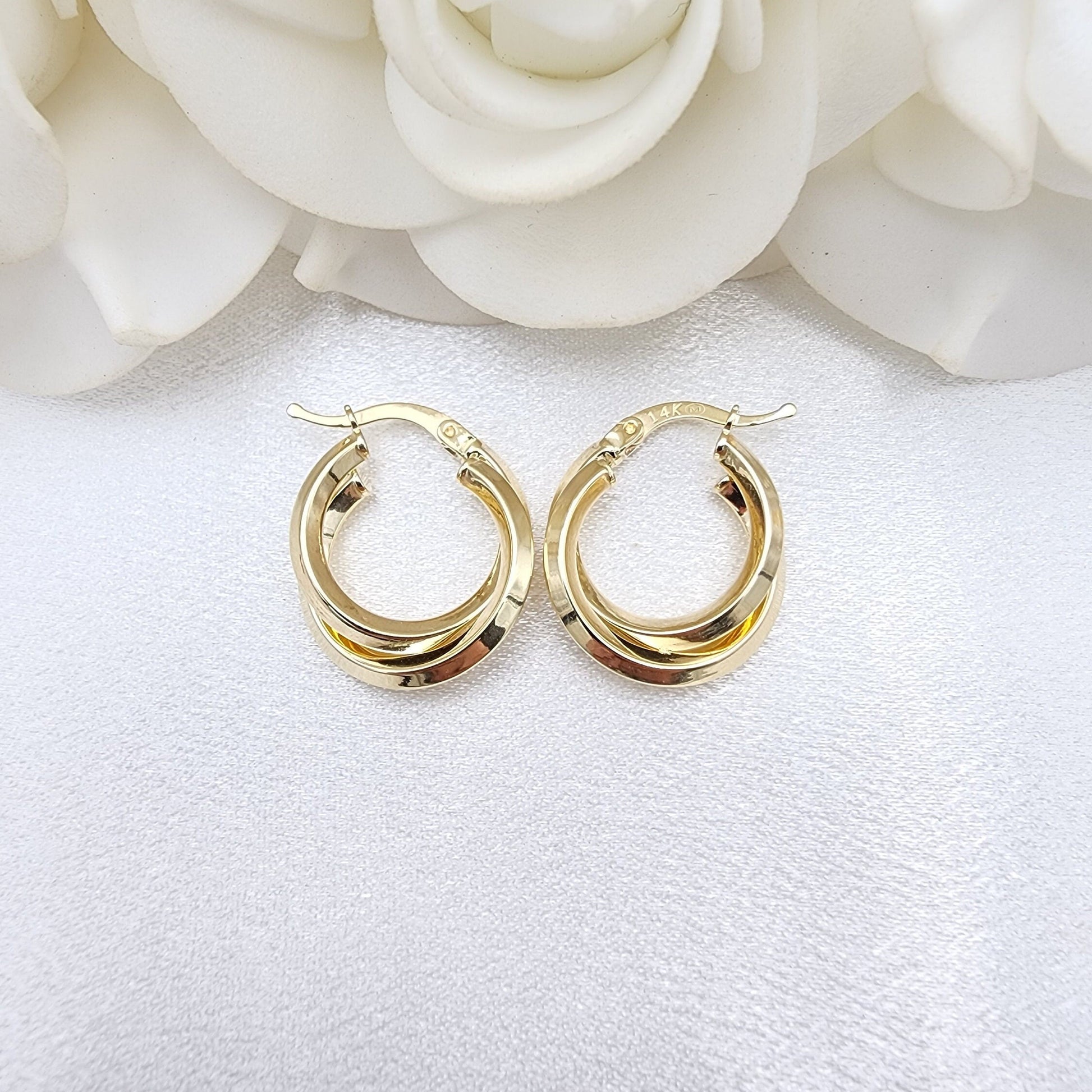 Small 14k Gold Polished Double Hoops Earrings - 18mm - Elegant Earrings - Perfect Gift For Her