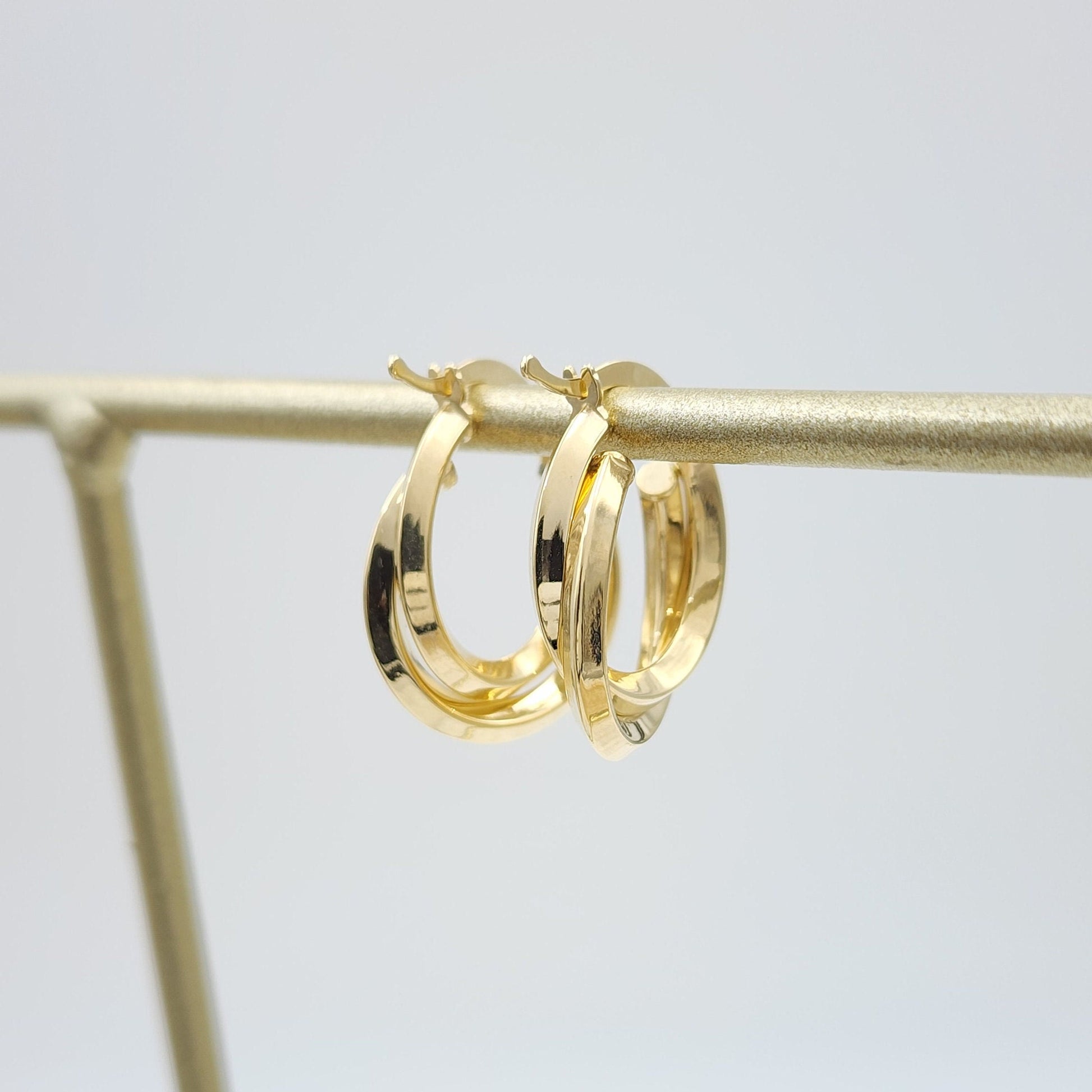 Small 14k Gold Polished Double Hoops Earrings - 18mm - Elegant Earrings - Perfect Gift For Her