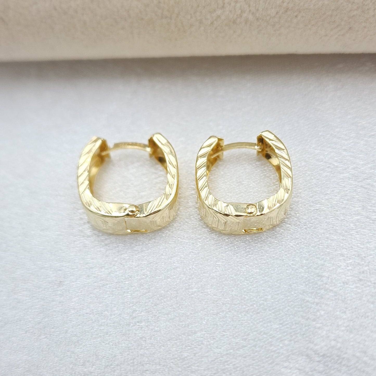 14k Gold Squared Diamond Cut Huggie Earrings - 14mm, 5.5mm thick - Shiny Earrings