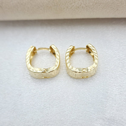 14k Gold Squared Diamond Cut Huggie Earrings - 14mm, 5.5mm thick - Shiny Earrings