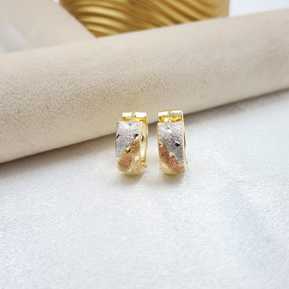 Tricolor 14k Gold Textured Huggie Earrings - 17mm , 6mm Thick - Adorable Earrings