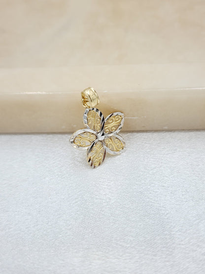 14k Gold 2 Tones Diamond Cut Flower Charm - Perfect Gift - For Her - Unique Jewelry