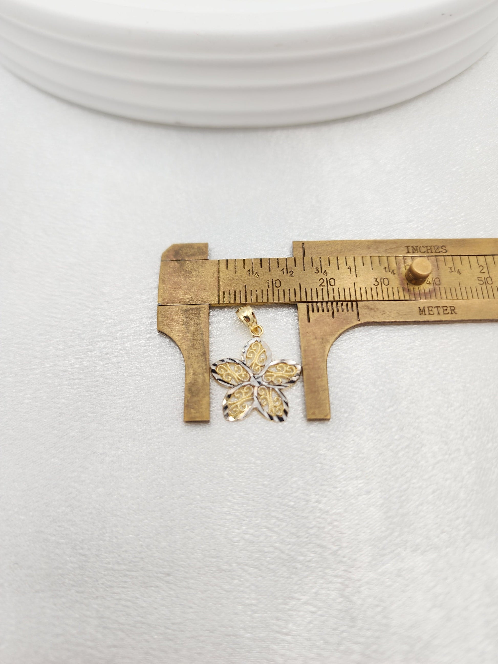 14k Gold 2 Tones Diamond Cut Flower Charm - Perfect Gift - For Her - Unique Jewelry