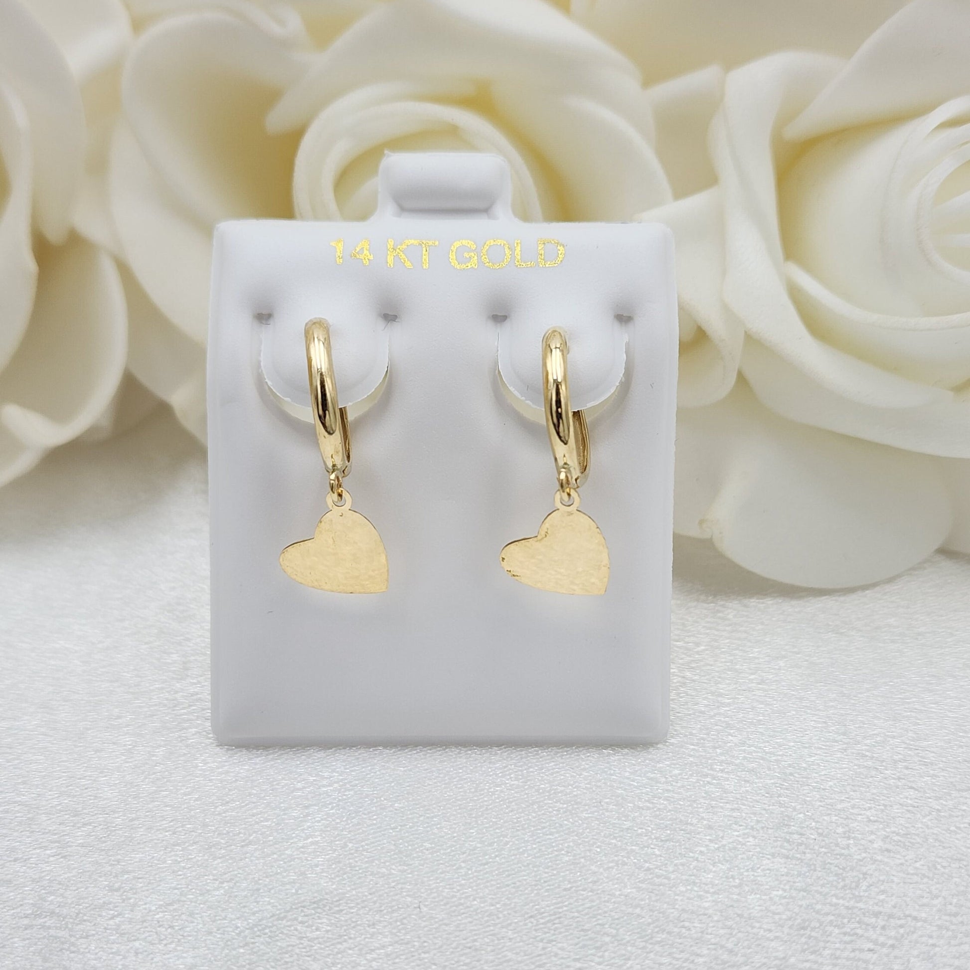 Stunning 14k Gold Dangly Heart Huggie Earrings - Adorable Small Earrings - For Girls & Women